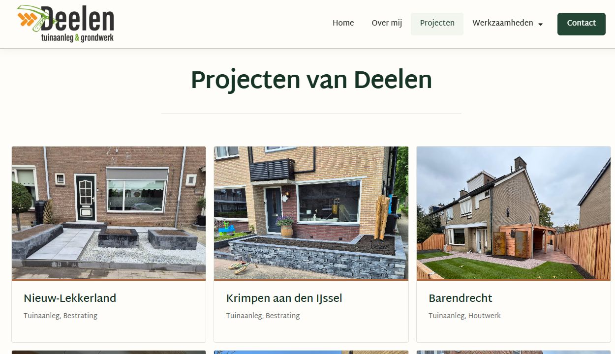 Actueel projectenoverzicht van Deelen met tuinen in Nieuw-Lekkerland, Krimpen aan den IJssel en Barendrecht.